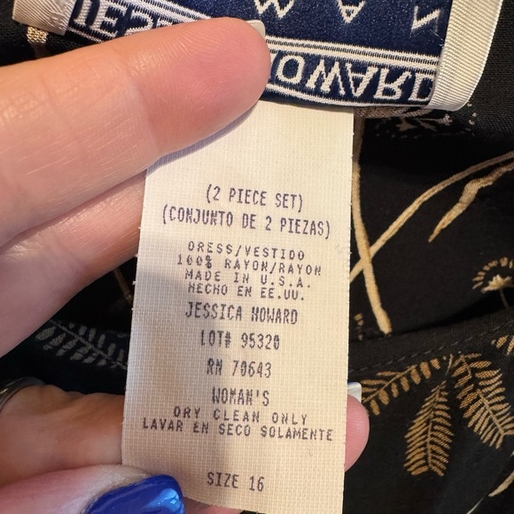 Jessica Howard Vintage Black Multi Sleeveless Dress Lightweight Jacket Sz 16 - Picture 8 of 16